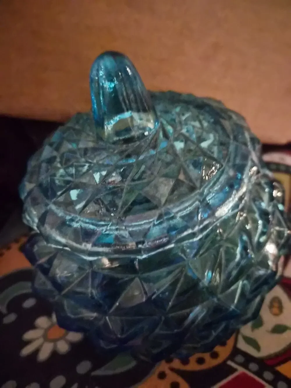 Vintage Indiana Glass Diamond Point In Blue Color Med Centuray glass With...